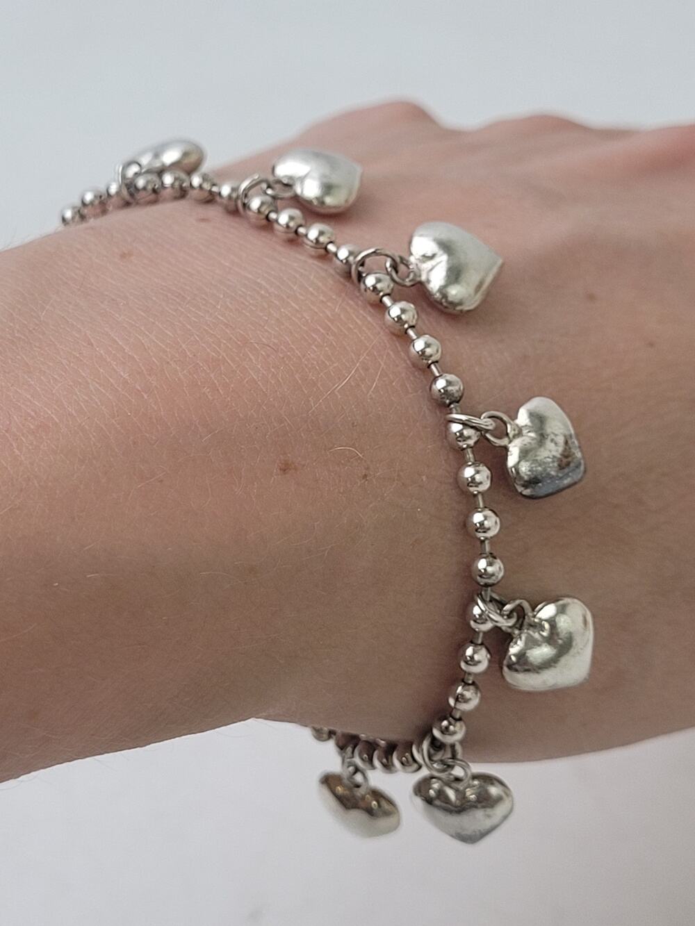 VTG Sterling Silver Puffy Heart Charm Bracelet | 7 3/8" Long | 11.7 Grams